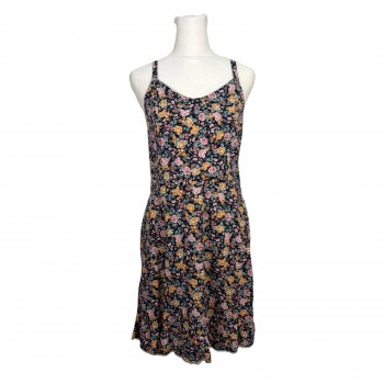 Linen Mini Dress Dark Floral Feminine Cottage Shirred Sundress