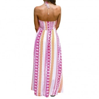 Geo Print Halterneck Maxi Dress, Pink / Orange / White, Women's