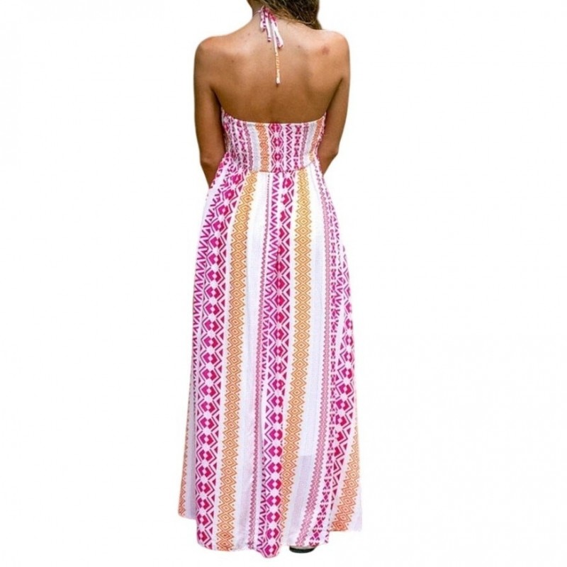 Geo Print Halterneck Maxi Dress, Pink / Orange / White, Women's