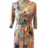 Peach Floral Faux Wrap Maxi Dress 3/4 Sleeve Medium Made in USA