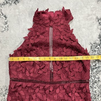 Red Lace Midi Dress Halter High Neck Cutout Formal Womens