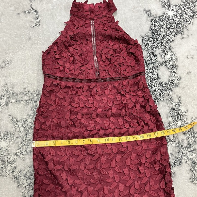 Red Lace Midi Dress Halter High Neck Cutout Formal Womens