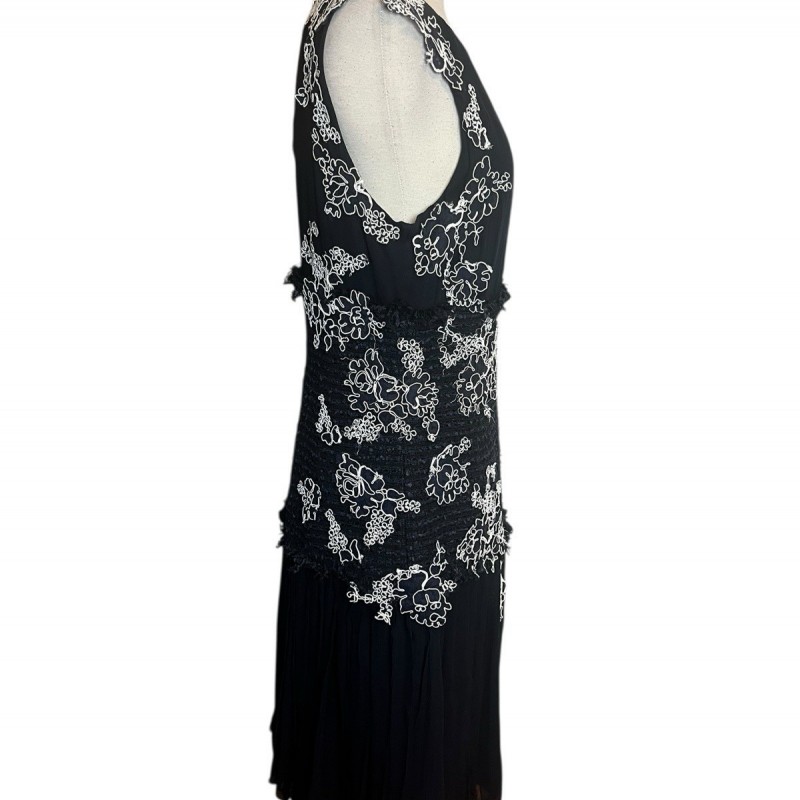 Party Dress 10 Navy Blue Embroidered Applique Sleeveless