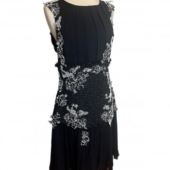 Party Dress 10 Navy Blue Embroidered Applique Sleeveless