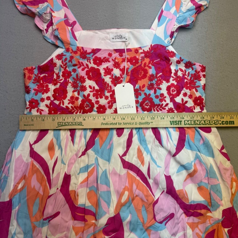 Dress Women's Medium Romantic Playful Embroidered Floral Ruffle