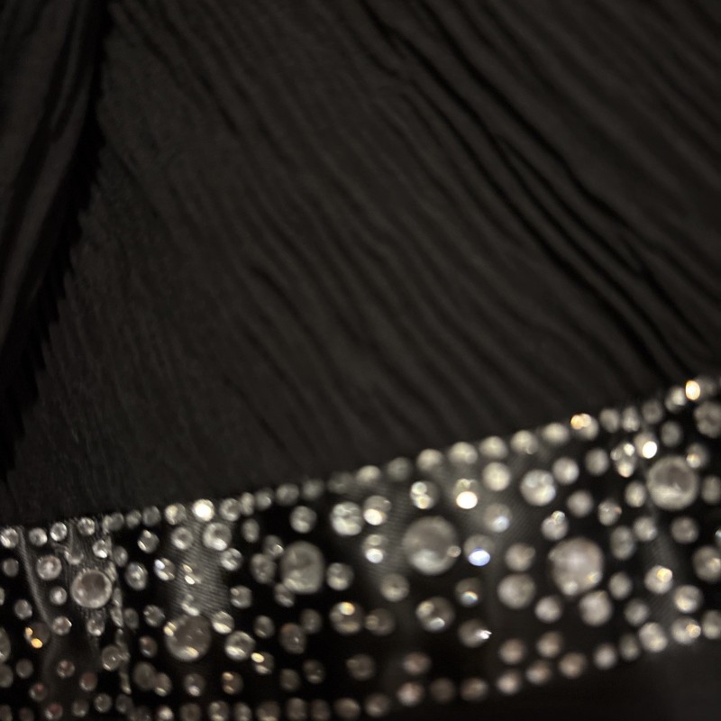 Beaded Black Gown Chiffon With Rhinestone Waist Dress