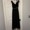 Beaded Black Gown Chiffon With Rhinestone Waist Dress