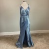 Nightway Women's Formal Dress Blue Metallic Sleeveless Thigh Slit Gown