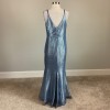 Nightway Women's Formal Dress Blue Metallic Sleeveless Thigh Slit Gown