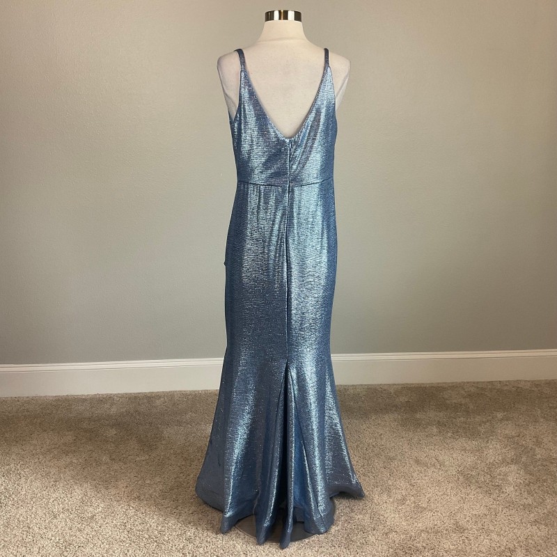 Nightway Women's Formal Dress Blue Metallic Sleeveless Thigh Slit Gown