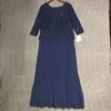 Dress Womens 14W Navy Sequin Lace Maxi Formal Evening Gown 3/4 SLV