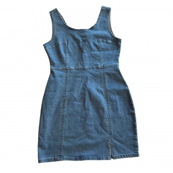 Denim Jean Dress Sleeveless Mini Side Slit Zip Front Women's