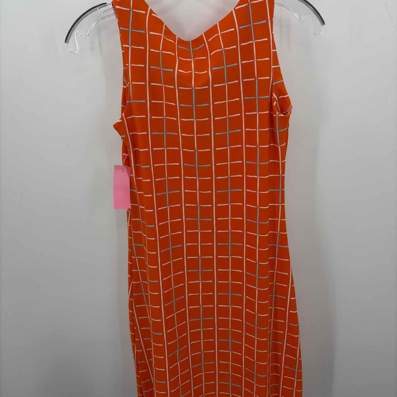 Pre-Owned Orange Knee Length Sleeveless Dress