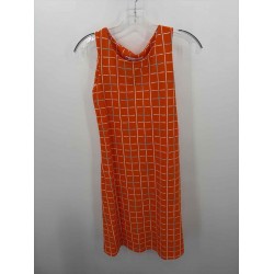Pre-Owned Orange Knee Length Sleeveless Dress