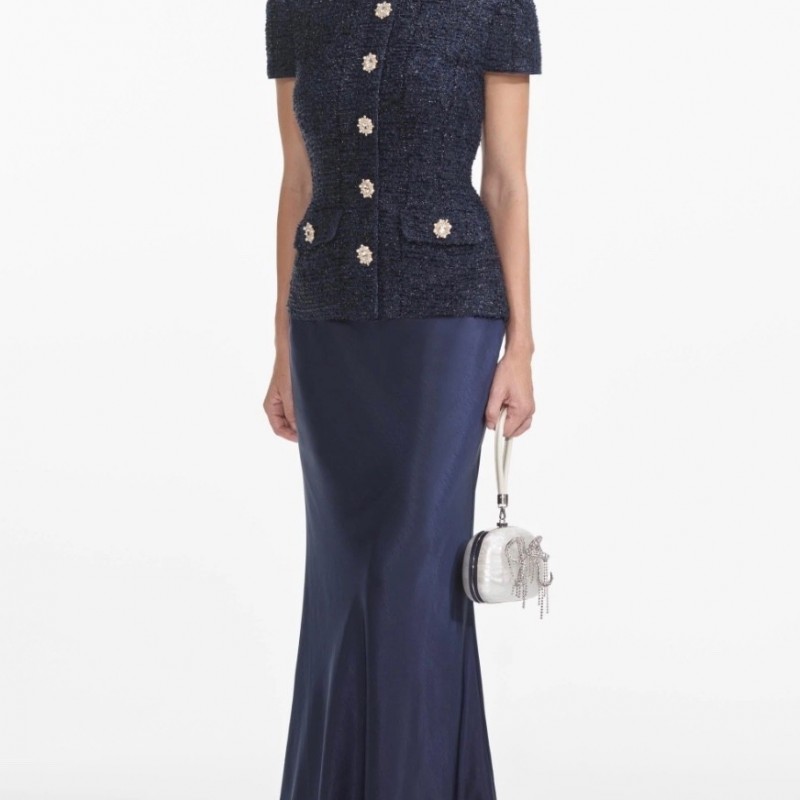 Navy Metallic Boucle Maxi Dress - RRP 480. 00