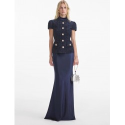Navy Metallic Boucle Maxi Dress - RRP 480. 00