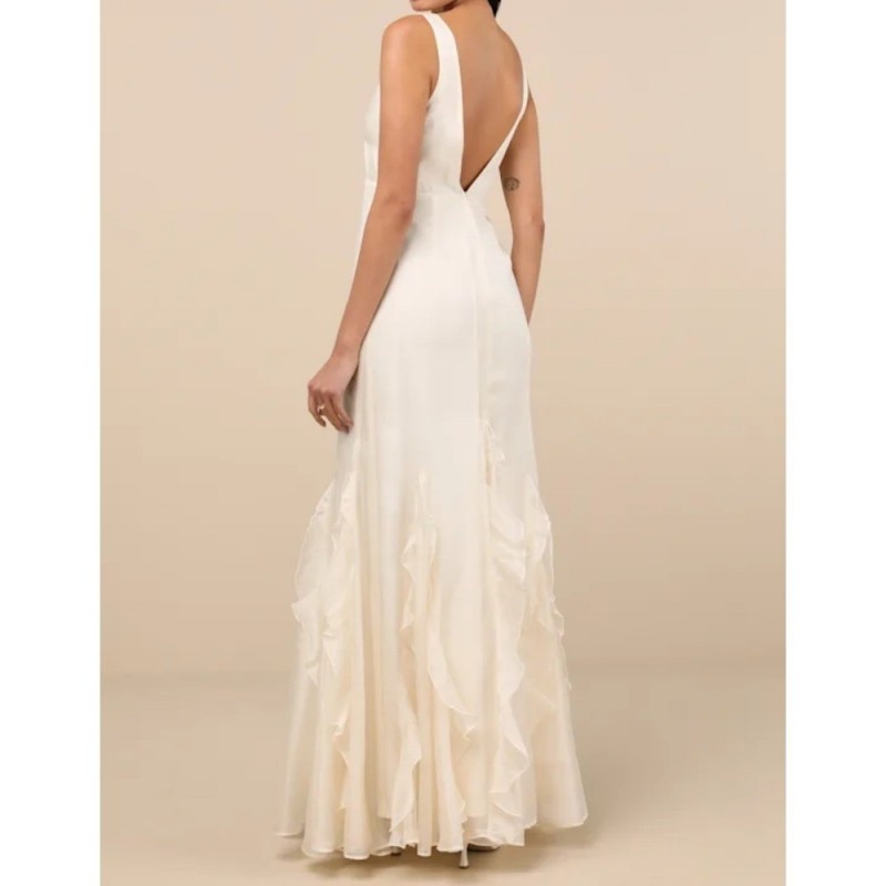 Deluca Ivory Ruffle Trumpet Gown Maxi Dress Formal Evening