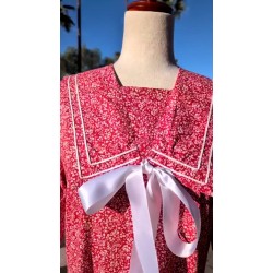Vintage 90s Red Floral Drop Waist Sailor Dress