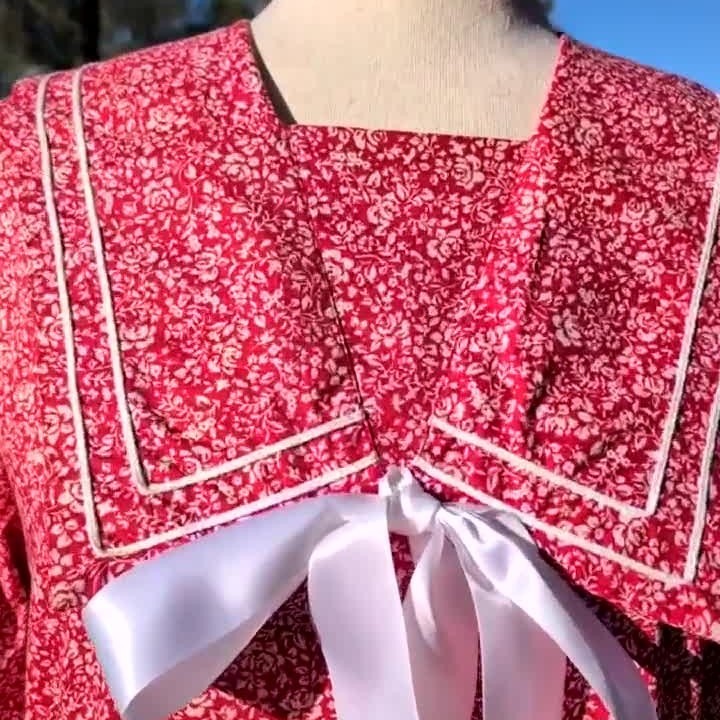 Vintage 90s Red Floral Drop Waist Sailor Dress