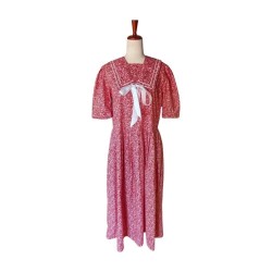 Vintage 90s Red Floral Drop Waist Sailor Dress